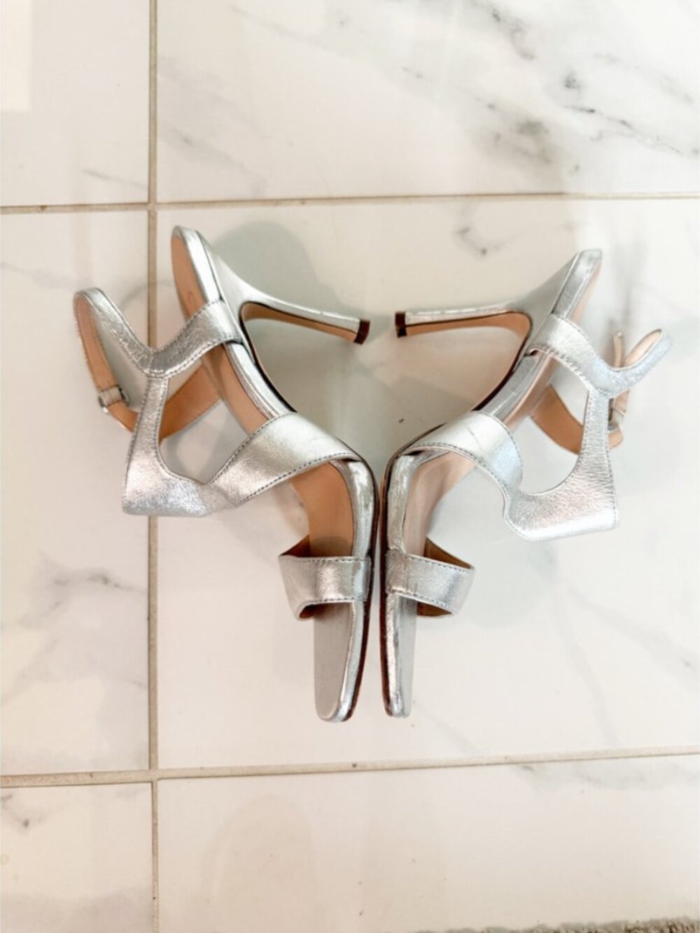 27 Edit Naturalizer Lanie Square Toe Metallic SILVER Leather Dress Sandal 7.5 - Picture 5 of 9